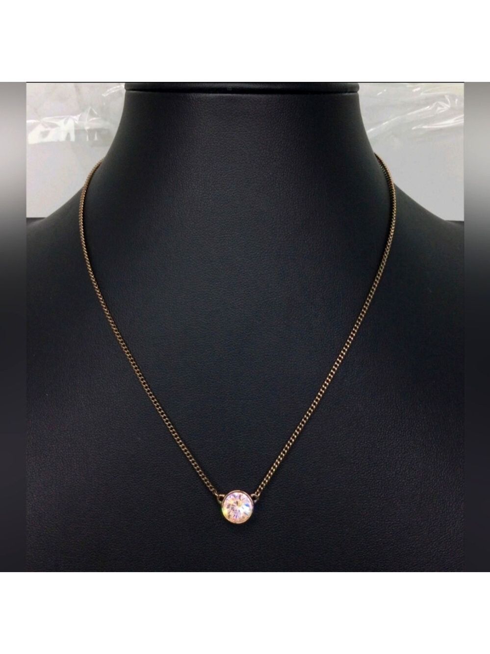 Givenchy Chocolate Brown Short Chain Rhineston Pendant Necklace 16"
